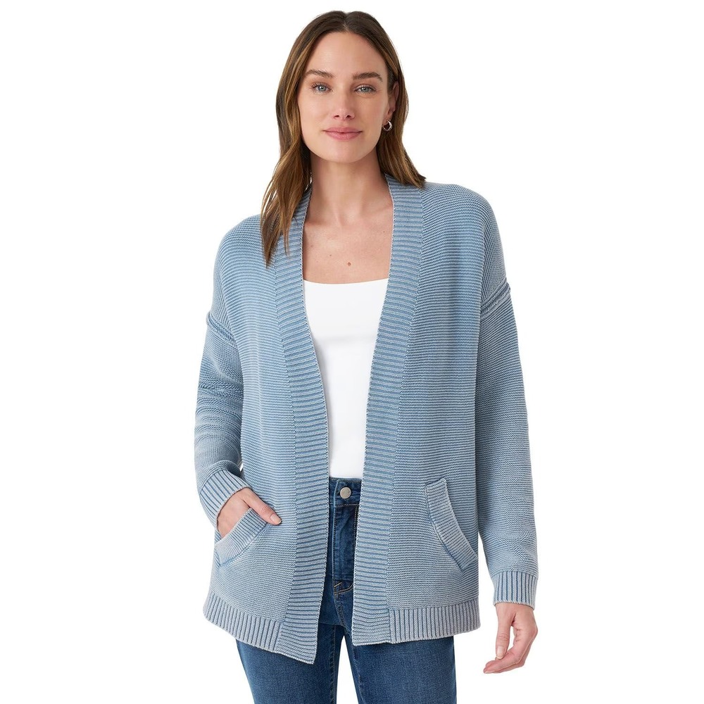 Seven7 Womens Open Knit Cardigan Size XL Blue Cotton Relaxed Fit Pockets